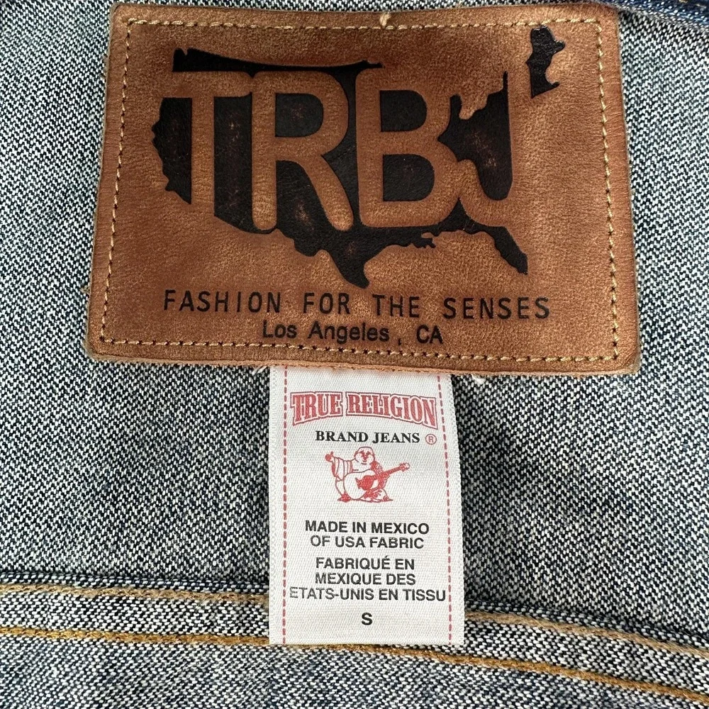 True Religion Jacket Mens Small Blue‎ Denim Kyle Phoenix Front Pleated Trucker